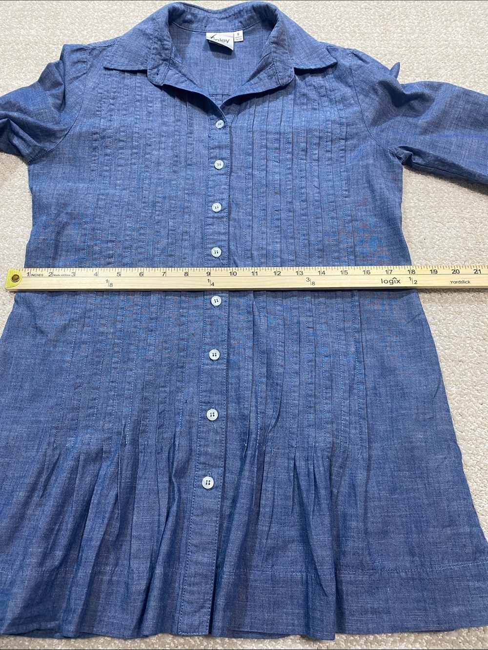 Finley Chambray Pintuck Button Tunic in Denim Blue Size S 100% Cotton - Picture 10 of 15